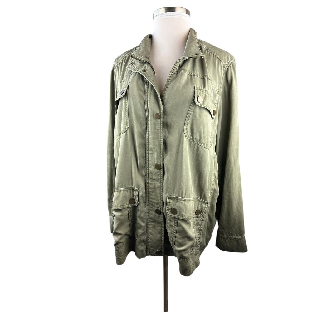 Lane Bryant Army Green Chambray Feel Utility Jacket Women's Plus Size 26/28 - Picture 3 of 14